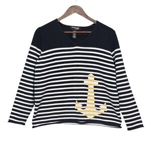 Norton Studios Striped Nautical Sweater Petite Medium Coastal Preppy Mature